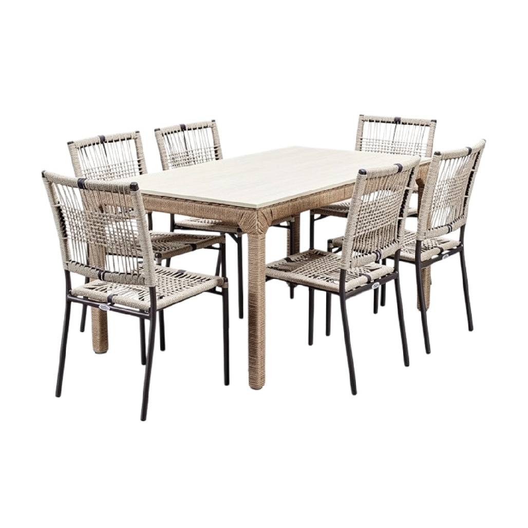 Eetset van Riet en Metaal met Zes Stoelen
