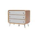 Moderne nachtkast met drie lades en houten afwerking