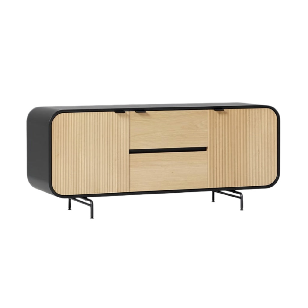 Moderne kast met hout en zwart ontwerp